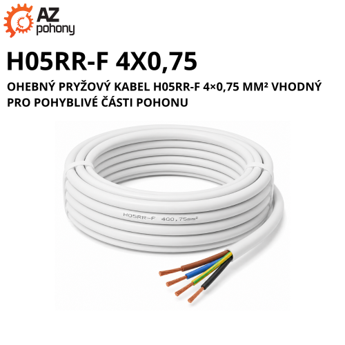 H05RR-F 4x0,75 - ohebný pryžový kabel H05RR-F 4×0,75 mm² vhodný pro pohyblivé části pohonu